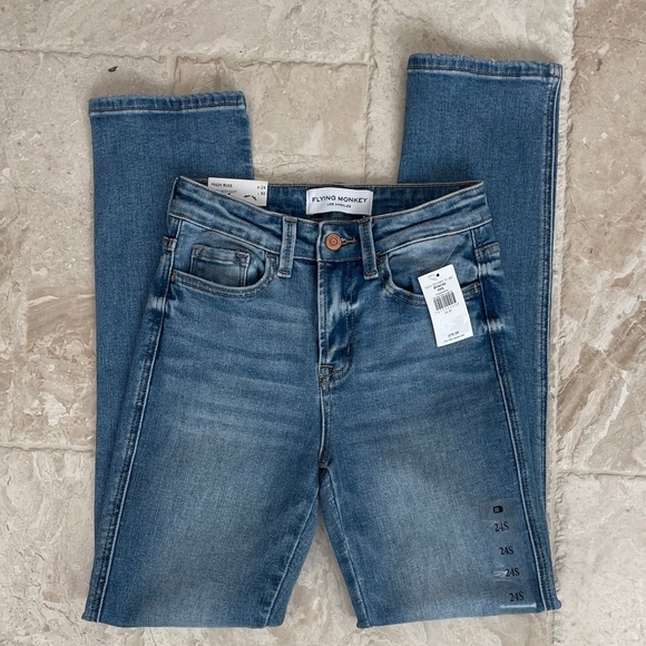 NWT Flying Monkey High Rise Split Straight Stretch Jean (Size 24) - Picture 5 of 11